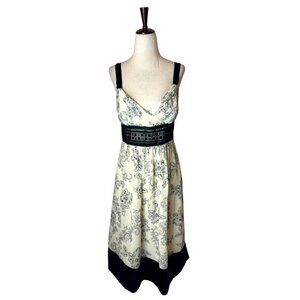 Eliza J Dress Women 8 Ivory Black Floral Print Fit And Flare Midi Whimsigoth